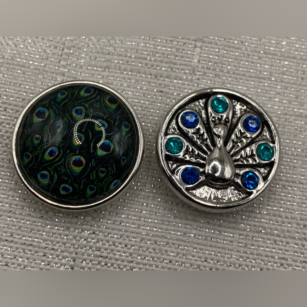 Peacock - Snap Button Charms - Set Of 2 - Genuine Ginger Snaps & Co. Charm